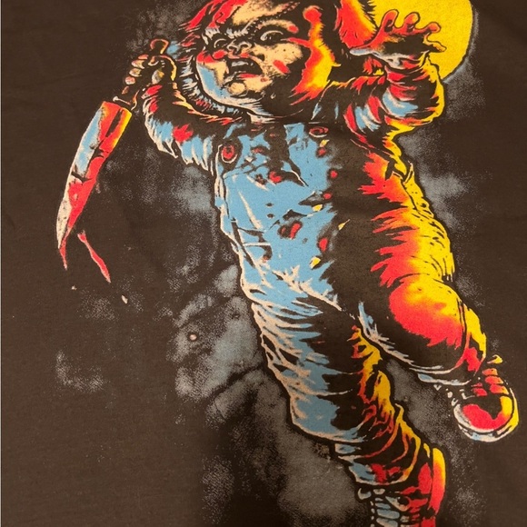NWOT  "Chucky Jumping With Knife" Unisex Silkscreen T-Shirt Horror Size Large - Picture 4 of 5